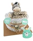 Windeltorte ® Vintage Torte [JUTE & HOLZ] - Jungen & Mädchen - Neutral Unisex - Geschenk zur Geburt - Baby Party - Babyshower - Pullerparty - Caketopper (Boho - Vintage - KLEINES WUNDER - 1-stöckig)