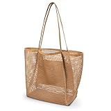 benpen Große Strandtasche Damen Xl Familie,Beach Bags For Women,Netztasche Strand Mit Reißverschluss Innentasche,Faltbare Leichte Mesh Strandtasche Korb,Badetasche Klein,Shopper für Frauen