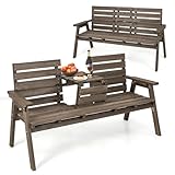 COSTWAY Gartenbank mit Tisch, Holzbank für 2–3 Personen, Sitzbank mit klappbarem Mitteltisch, Parkbank aus Holz bis 320 kg belastbar, Terrassenbank für Balkon, Garten, Terrasse, 160 x 64 x 86 cm