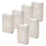 6 x Lichttüten/Decolights im SET 'Winter' (Weiß / 26,5 x 15,5 x 9 cm) NICHT ENTFLAMMBAR