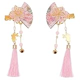 Minkissy 2 Stück japanische Haarspangen Kimono Blume Haarnadeln mit Quaste Kanzashi Haarspange Haarschmuck für Frauen Mädchen Kostüm Haarschmuck Rosa