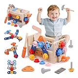 Montessori Werkzeugkoffer Kinder Werkzeug Spielzeug ab 2 3 4 5 Jahre Holzspielzeug Werkbank 38x Kinderwerkzeug Werkzeugbank Motorik Lernspiele Werkzeugset Spiele Geschenk für Junge Mädchen