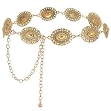 WHIPPY Damen Concho Kettengürtel taillenkette Türkis Taille Gürtel verstellbarer Metall Western Cowgirl Gürtel für Kleid,110cm Gold