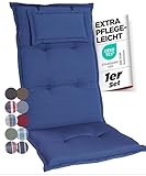 gardisun Gartenstuhlauflagen Hochlehner mit Kopfteil I Extra Dicke Sitzauflagen I Made in Europe I Polsterauflagen für Hochlehner I Auflagen mit extra hohem Komfort I 1er Set I Blau