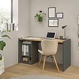 Lomadox Büromöbel Set anthrazit mit Eiche 2-teilig modern, 1 Schreibtisch, 1 Regal
