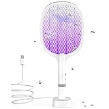 TEINNGO Elektrische Fliegenklatsche 5000V, Extra Stark Elektrische Fliegenfänger mit USB C Ladebasis, 2 in 1 Elektrisch Fliegenfänger Insektenvernichter für Mücken, Fliegen, Bienen, Motten