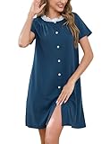 Litherday Nachthemd Damen Kurzarm Baumwolle Schlafshirt Kurz Sleepshirt Knopfleiste Nachtwäsche Stillnachthemd Nightgown Große Größen Weich Und Bequem