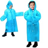 ANYOO Wasserdichte Regenponcho Regencape für Kinder, 2 Stück Regenmäntel Regenjacken mit Kapuze und Lang Ärmeln für Mädchen Jungen Größe 100–150 cm Wandern, Campen, Reisen, Blau