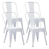 Duhome Bistrostühle Metallstuhl 4er Set aus Eisen Esszimmerstuhl mit Rückenlehne, Stapelbare Küchenstühle Industriedesign, Weiß