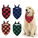 4er Set Klassisches Kariertes Hundehalstuch aus Baumwolle - Tsathoggua Hunde Dreiecks Halstuch - Verstellbares Bandana Dreieckstuch für Hunde in verschiedenen Größen