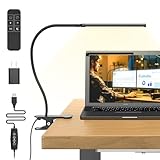 Mojimdo Schreibtischlampe 77 LED mit Fernbedienung [Beeindruckende Lichtleistung] 40CM Klemmlampe, 3 Farben & 10 Helligkeitsstufen, 360° Flexibel mit USB-Ladegerät