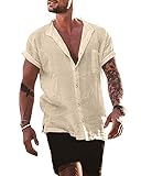 YAOBAOLE Oberhemd Herren Kurzarm Leinen Hemd Herren Regular Fit Strand, Outdoor, Reisen, Picknick, Dating Khaki 3XL