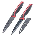 Westmark Allzweck-/Gemüsemesser, 2 Stück, Klingenlänge: je 12 cm, mit Klingenschutz, Rostfreier Edelstahl/Kunststoff, Anthrazit/Rot, 145322E3