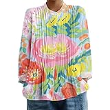 Button-Down-Shirts für Damen, modisch, trendig, Stehkragen, plissiert, Blumendruck, Blusen, faltenfrei, Hawaii, Strand, Urlaub, Tops, rose, XL