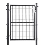SONGMICS Gartentor, Gartentür, verzinkter Stahl, abschließbar, Tür 106 x 125 cm (B x H), rechteckiges Rohr, grau GGD175GY