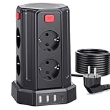 Steckdosenleiste mit 4 USB, Sameriver 8 Fach Mehrfachsteckdose Überspannungsschutz, Steckdosenleiste Steckdose mit Schalter, 3M Verlängerungskabel,Steckdosenturm Mehrfachstecker für Zuhause,Büro