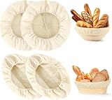 VOSSOT 4 Stück Leineneinsatz für Brot Gärkörbchen, Bäckerleinen mit Gummibund Atmungsaktiv Gärfolie für Backen Hause und Professionellen Backen und Bäckerei (Oval + Rund)