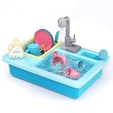 AIQI Küchenspüle Spielzeug Set, Kinderwaschbecken mit Elektrischen Wasserhahn, Spielzeug Zubehör Küche Rollenspiel, Weihnachten Ostern Geburtstag Geschenk für Kinder ab 3 4 5 6 Jahren