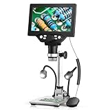 SenDeluz Digitales Mikroskop, 7-Zoll-Bildschirm 12MP LCD Mikroskop 1200x 1080P Videoaufnahme USB Mikroskop mit 8 einstellbaren LED-Beleuchtungen Lötmikroskop Kompatibel mit Windows