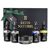 Satin Naturel Verwöhnendes Geschenkset Frauen mit BIO Arganöl + Rizinusöl + Mandelöl + Jojobaöl + Body Scrub aus Totes Meer Salz – Geschenke für Frauen - Luxus-Geschenkbox Naturkosmetik