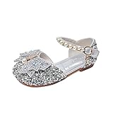 Flache Prinzessinnenschuhe Mädchen mit Kristallen Glitzerschuhe für Mädchen Klackerschuhe Sandalen Kinder Leder mit Perlen und Schleife Geschenk Ballerina Weicher Boden Lauflernschuhe Tanzschuhe