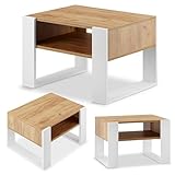 defiPad Wohnzimmertisch für Couch | Klein Couchtisch Weiß Eiche mit Stauraum | Modern Tisch Wohnzimmer | Coffee Table | Kleiner Tisch | 65CM Breite Kaffeetisch | Stabil Stubentisch