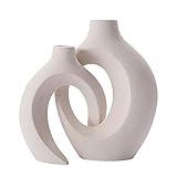 Mokylor Weiße Keramikvasen für moderne Wohnkultur, abstrakte minimalistische Keramikvasen für Pampasgras, neutrale Boho-nordische Keramikvasen für Tafelaufsätze, Hochzeit, Esstisch, 2 Stück