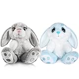 My OLi Kuscheltiere 2 Stück Plüsch Hasen 18cm Floppy Ohren Sitzen Stofftier Hase für Kinder Babys Jungen Mädchen, Grau & Blau