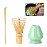 Wenrescry Matcha Set, 80 Zinken Matcha-Besen aus Bambus, Traditionelle japanische Handwerkskunst, Schneebesen für Grünen Tee und Pulvergetränke, 3-teiliges Set, Einfach zu Reinigen