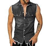 Mymyguoe Jeansweste Herren Ärmellos Jeans Weste Zerrissen Denim Tears Trachtenweste Freizeitweste Mit Taschen Boyfriend Sommerweste Fransenweste Sommer Cardigan Destroyed Denimweste Kurze