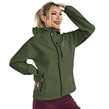 Wulibike Softshelljacke Damen Wasserdicht Fahrradjacke Fleece Laufjacke Atmungsaktive Funktionsjacke Winddicht Wanderjacke Mit Kapuze Warm Windbreaker A3=L Olivgrün