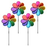 4er Set Windspiel Blume Windrad Garten 30cm Ø 71cm Höhe Bunter Windmühle Spinner für Garten Balkon & Vogelabwehr Gartendeko (Regenbogen,PVC)