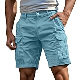 Cargo Shorts Herren Sommer Einfarbig Outdoor Cargohose Kurze Hosen mit Reißverschluss Mehrere Taschen Arbeitshose Klassische Wanderhose Sporthose S-4XL (Light Blue-2, M)
