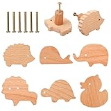 Ehuihuan 6 Stück Holz Möbelknöpfe in Tierform, Tierförmige Möbelknöpfe mit Schrauben, Dekorative Holzgriffe,Tierform Möbelknöpfe Kinder,Holz Tür Schubladengriffe,Naturnahe Dekorative Schubladenknöpfe