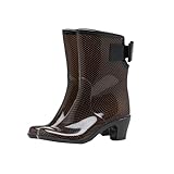 Damen Mid Calf Regenstiefel Wasserdicht Mode Gartenschuhe Anti-Rutsch Regenstiefel Bequeme Regenschuhe Täglich, F 844 Brown, 36.5 EU