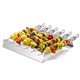 Räucherphorie® Grillspiess-Set - 6x Edelstahl Grillspieße + Grillgestell + Transporttasche - Robuste Schachlickspieße für Fleisch, Gemüße und Vegane Alterantiven