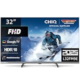 CHIQ L32FM9E 32 Zoll (80 cm) Fernseher FHD Smart TV, HDR10 & HLG, Google TV, Dolby Audio, DBX-tv, Google Assistant, Triple Tuner DVB-C/T/T2/S/S2, Chromecast integriert, Metallrahmenlos, Schwarz