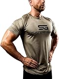 Satire Gym - Sportshirt Herren Kurzarm - Sport Shirt Männer - Slim Fit T-Shirt als Activewear Funktionsshirt für Fitness, Laufen, Bodybuilding (Khaki Meliert, L)