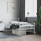 ZEYUAN Bettgestell mit Kopf- und Fußteil Metall Weiß 107x203 cm, Bett, Bettrahmen, Jugendbett, Bed Frame - 355722