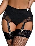 ohyeahlady Sexy Strapsgürtel Damen Spitze Breit Große Größen Strapsen Dessous Set Strumpfgürtel mit 6 Halter Unterwäsche Strapshalter Strumpfhalter Garter Belt Plus Size Strumpfband Schwarz,XL-XXL