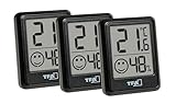 TFA Dostmann Mini Luftfeuchtigkeitsmesser Raumthermometer Innen 3er Set, 30.5060.01.03, Hygrometer, Feuchtigkeit und Temperatur messen, Schimmel vermeiden, inkl Batterien, schwarz