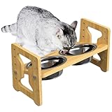 Hundeschale, Hundeberken erhöht | Erhöhte Hunde Schüsselstand | Edelstahl geneigte hölzerne doppelt langsamen ergonomischen Anti-Rutsch-Basis-Feeder für Welpen Essen Trinken
