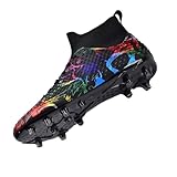 MINGSIBO Herren Fußballschuhe Jugen Athletics Trainingsschuhe Sportschuhe Kunstrasen Unisex High Top Spike Fussballschuhe Professionelle Wettkampf Outdoor Football,Schwarz 43