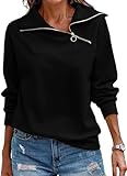 Cuptacc Sweatshirt Damen Pullover Stehkragen Langarm 1/4 Ausschnitt Mit Zipper Pullover Lässig Einfarbig Baisc Tops Damen Schwarz, Klein S 36