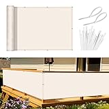 Sunnylaxx Balkon Sichtschutz Balkonabdeckung 90x600 cm Windschutz Blickdichte Balkonumspannung,Balkonverkleidung,PES 160g/m², Wind- und UV-Schutz, mit Ösen und Kabelbinder Creme weiß