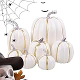 Künstliche Kürbisse Set – Erntedekoration | 7 Stück sortierte Größe orange Kürbisse | realistische große Kürbisse | -Tischaufsatz für Halloween, Erntedankfest, , festliche Party