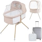 Lionelo Malin Evo Babywiege, Reisebett für Babys mit Matratze, Kinderreisebett, Reisegitterbett, von 0 bis 9 kg, Vordach, Moskitonetz, klappbar, Schaukelsystem, Liegeverstellung, schnelle Montage
