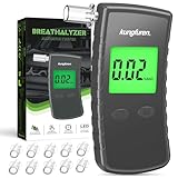 kungfuren Alkoholtester Polizeigenau Alkohol Tester Promillemessgerät: Promilletester Alkoholmessgerät mit 11 Mundstücke - Professioneller Alkoholtest mit Digitaler Blauer Großem LCD Display Grau