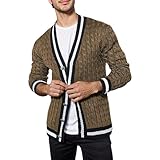 Bauzuoyo Strickjacke Herren Cardigan mit Zopfmuster Feinstrick Sweatjacke Gestreift Klassisch Strickcardigan Bequeme Leichte Freizeitjacke V-Ausschnitt Langarm Slim Fit Sweater