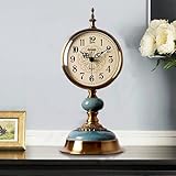 IDAMAKON Vintage Tischuhr, Vintage Messing Standuhr, Antike Metall Schreibtischuhr batteriebetrieben, Antike Stille Uhr, Tischuhr aus Messing für Wohnzimmer, Regal, Kamin, Büro